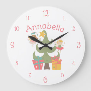Süße Weihnachtsfeen mit individuellem Namen Große Wanduhr