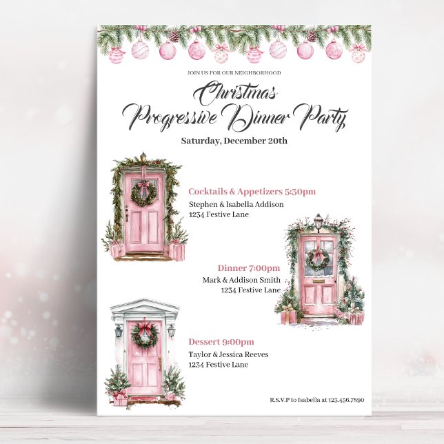 Süße Weihnachtsfeier Progressive Dinner Rosa Einladung (Von Creator hochgeladen)