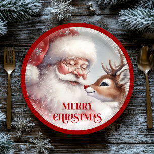 Süße Weihnachtsfeier-Teller Santa und Rudolph Pappteller