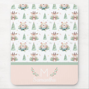 Süße Weihnachtsfeiertagsbäume Bär & Hirsch Monogra Mousepad