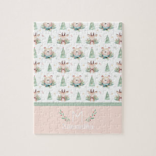 Süße Weihnachtsfeiertagsbäume Bär & Hirsch Monogra Puzzle