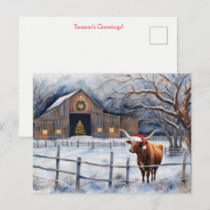 Süße Weihnachtsferienkuh und Scheunenland Postkarte