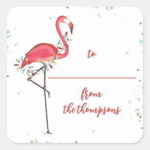 Süße Weihnachtsferienlichter Rosa Flamingo Strand Quadratischer Aufkleber