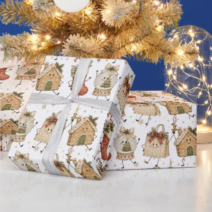 Süße Weihnachtsfiguren Lebkuchen-Schneekugel Geschenkpapier