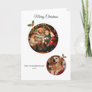 Süße Weihnachtsfotos von Familie und Hund Feiertagskarte