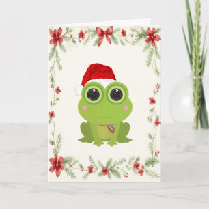 Süße Weihnachtsfrosch-Feiertagskarte mit Mistelzwe Feiertagskarte