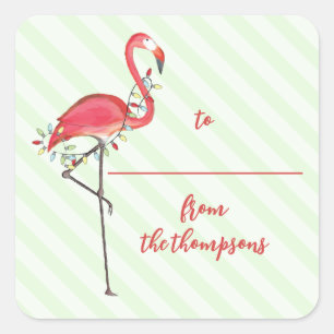 Süße Weihnachtsgirlanden in Rosa Flamingo-Optik Quadratischer Aufkleber