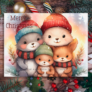 Süße Weihnachtsgrüße für die Holztierfamilie  Feiertagspostkarte