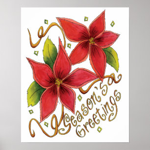 Süße Weihnachtsgrüße mit Weihnachtssternen Poster