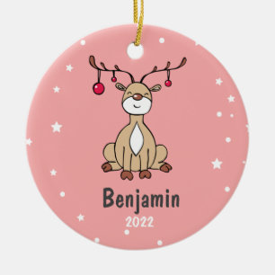 Süße Weihnachtshirsche Kinder Personalisiert Keramik Ornament