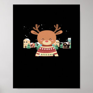Süße Weihnachtshirsche Minimal Design Poster