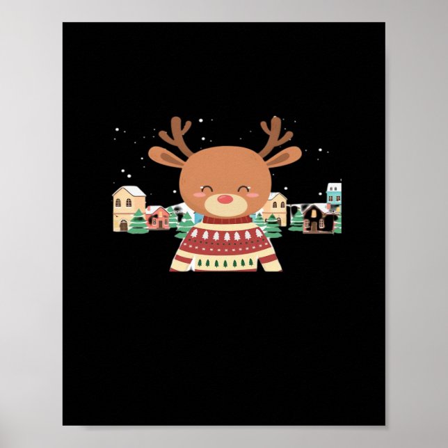Süße Weihnachtshirsche Minimal Design  Poster (Vorne)