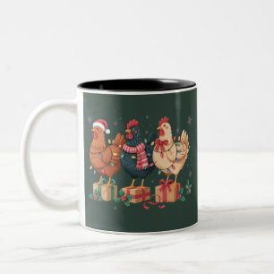 Süße Weihnachtshühner Lustiger Feiertagsbauernhof Zweifarbige Tasse