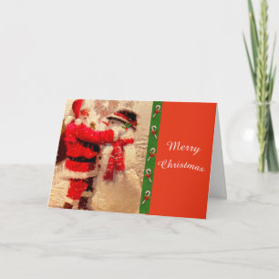 Süße Weihnachtskarte mit Weihnachtsmann und Schnee Feiertagskarte