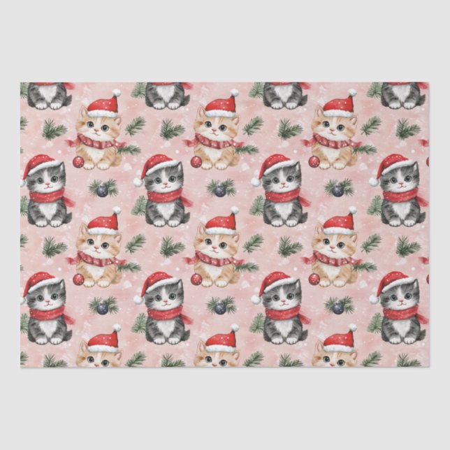 Süße Weihnachtskätzchen auf Rosa Seidenpapier (Vorderseite)