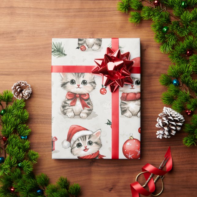 Süße Weihnachtskätzchen  Geschenkpapier (Feiertagsgeschenk)
