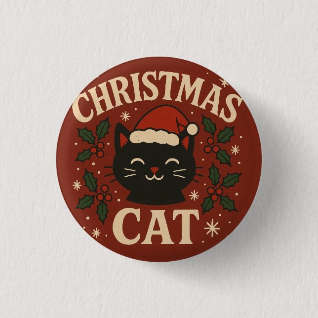 Süße Weihnachtskatze Button (Vorderseite)