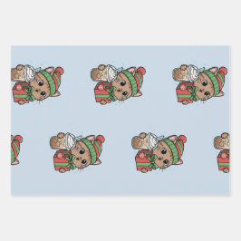 Süße Weihnachtskatze & Eiskaffee-Muster-Wrap Geschenkpapier Set