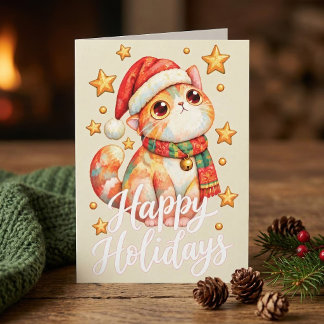 Süße Weihnachtskatze Illustration mit festlicher A Dankeskarte