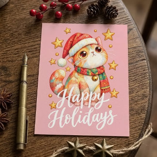 Süße Weihnachtskatze Illustration mit festlicher A Postkarte
