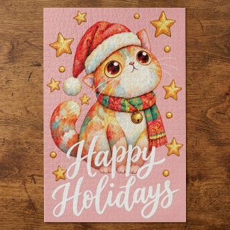 Süße Weihnachtskatze-Illustration mit festlicher A Puzzle