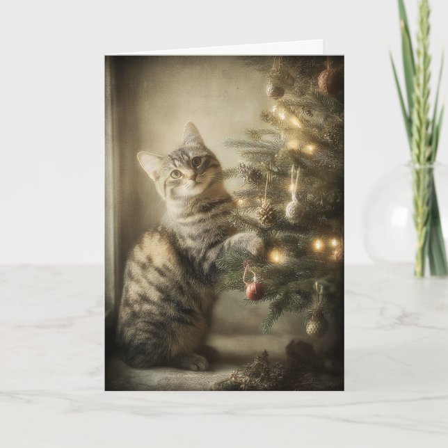 Süße Weihnachtskatze Karte (Vorderseite)