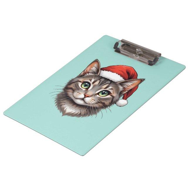 Süße Weihnachtskatze mit Santa-Hut Klemmbrett (Schrägansicht)