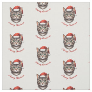 Süße Weihnachtskatze mit Santa-Hut Meowy Weihnacht Stoff