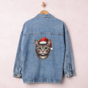 Süße Weihnachtskatze mit Santa-Mütze Jeansjacke