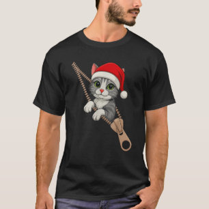 Süße Weihnachtskatze Santa Hut Reißverschluss Kitz T-Shirt