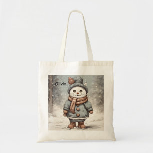 Süße Weihnachtskatze Schneemann Wasserfarbe Whimsi Tragetasche