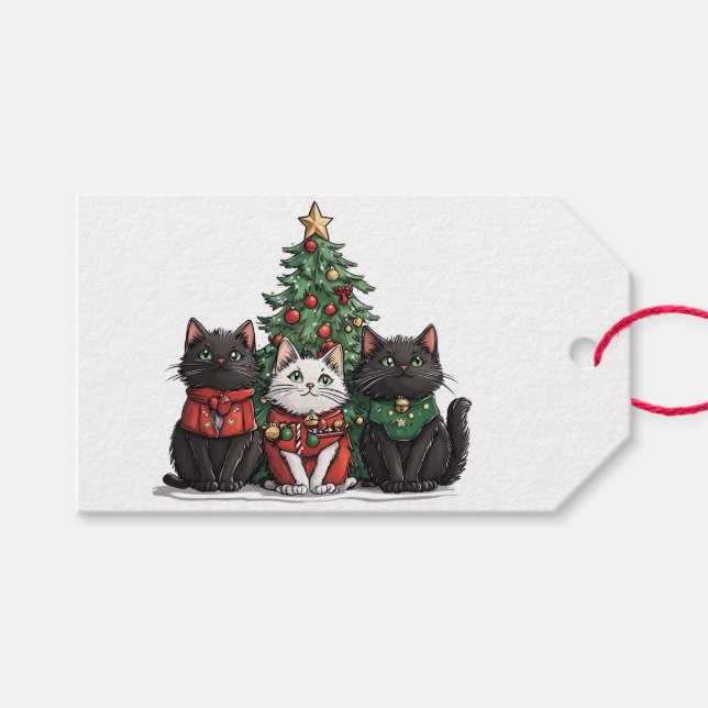 Süße Weihnachtskatzen Geschenkanhänger (Vorderseite (Horizontal))