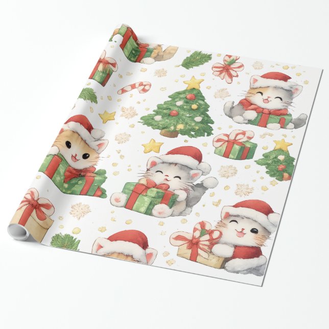 Süße Weihnachtskatzen Geschenkpapier (Ungerollt)