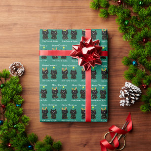 Süße Weihnachtskatzen Grüne Personalisierte Feiert Geschenkpapier