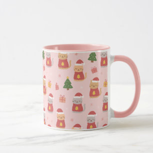 Süße Weihnachtskatzen Muster – Rosa Holiday Design Tasse
