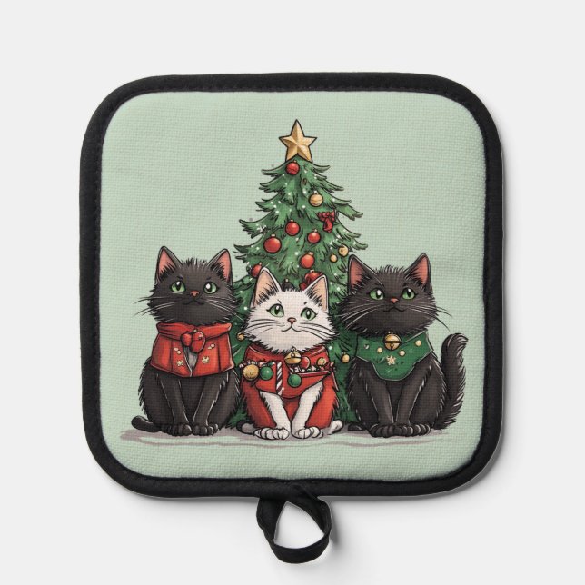 Süße Weihnachtskatzen Topflappen (Vorderseite)