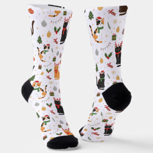 Süße Weihnachtskatzen und Feiertagsdekorationen Socken