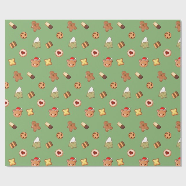 Süße Weihnachtskekse Frohe Feiertage Biscuits  Geschenkpapier (Flach)