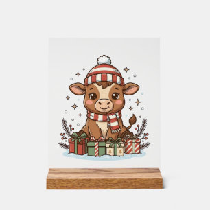 Süße Weihnachtskuh mit Geschenken Vintage Vektor_1 Acrylschild
