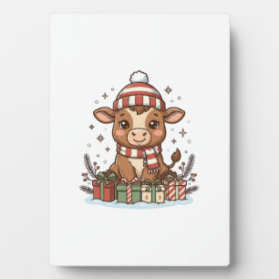 Süße Weihnachtskuh mit Geschenken Vintage Vektor_1 Fotoplatte