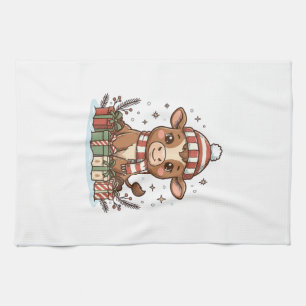 Süße Weihnachtskuh mit Geschenken Vintage Vektor_1 Geschirrtuch