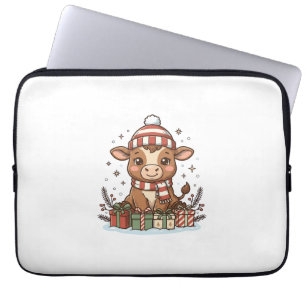 Süße Weihnachtskuh mit Geschenken Vintage Vektor_1 Laptopschutzhülle