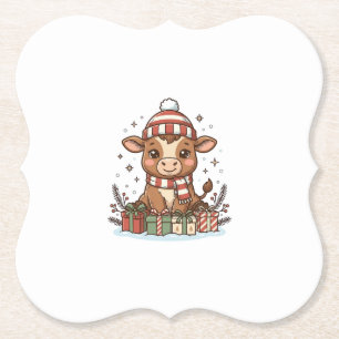 Süße Weihnachtskuh mit Geschenken Vintage Vektor_1 Untersetzer