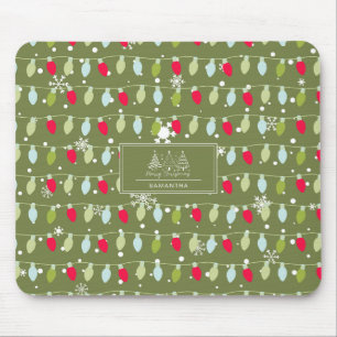 Süße Weihnachtslichter Olivgrün Rot Blau Mousepad