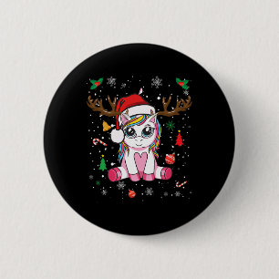 Süße Weihnachtsmädchen Frauen Xmas Einhorn Hirsch Button