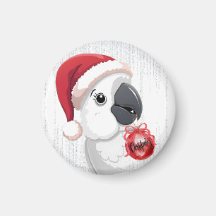 Süße Weihnachtsmannmütze Papagei Rote Schleife Rot Magnet