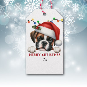 Süße Weihnachtsmannmütze zwinkerndes Boxer-Christm Geschenkanhänger