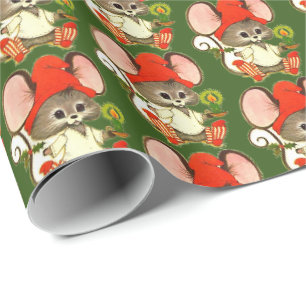 Süße Weihnachtsmaus in Nachtkleidung vor Weihnacht Geschenkpapier