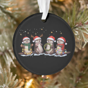 Süße Weihnachtsotter in Santa-Hüten Lustige Tiere  Ornament
