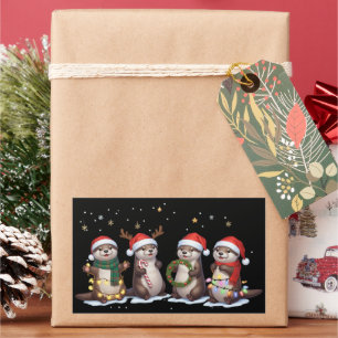 Süße Weihnachtsotter in Santa-Hüten Lustiges Tier Rechteckiger Aufkleber
